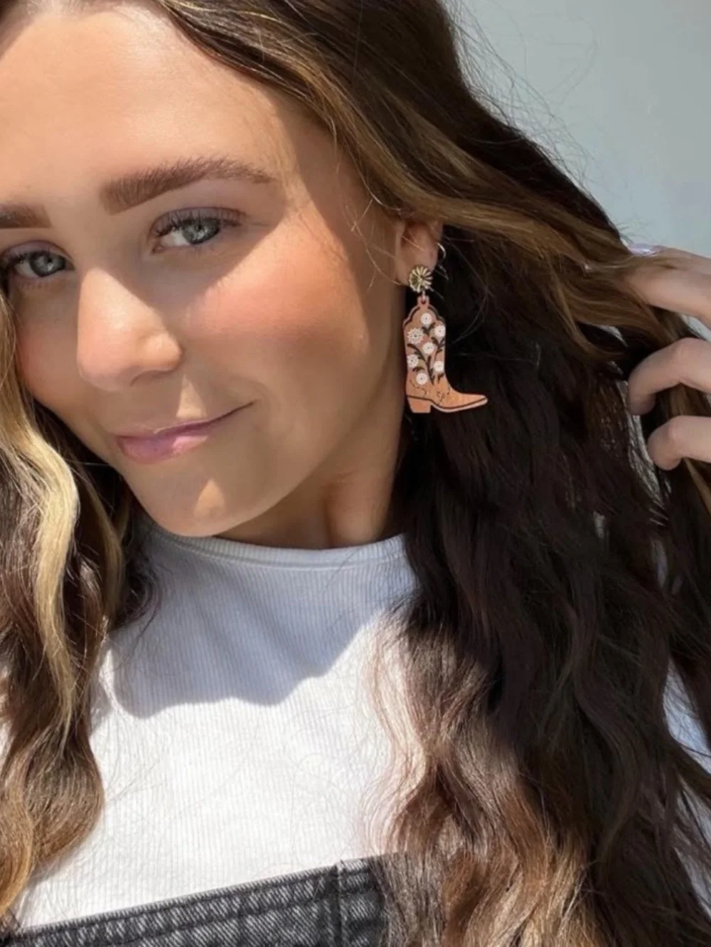 New Plunder Cowgirl Boot Floral Drop Earrings